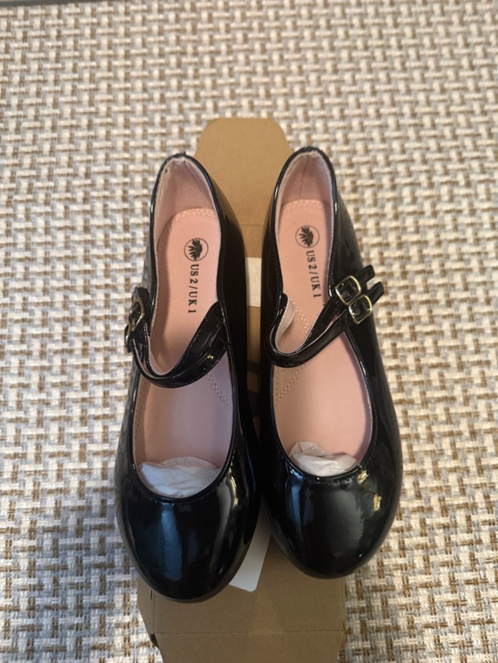Girls Black Patent Mary Jane Dress Shoes with Double Straps